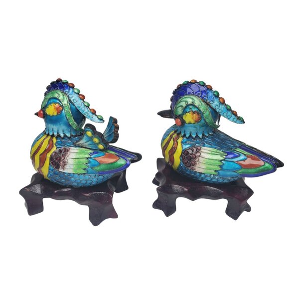 Vintage Cloisonné Mandarin Duck Pair – Symbol of Love & Harmony - Picture 3 of 9